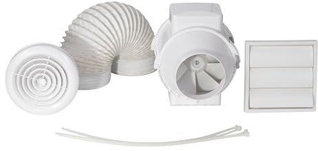 Airflow AV100T In-Line Extractor Fan Kit, 52 l/s, 100mm Duct | 100mm Mixed Flow Fan, 2-Speed, Quiet Operation, 6m PVC Duct Kit, External Vent Cover Grille, 3-Year Warranty