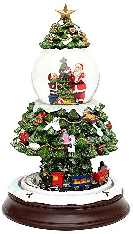 XXL Schneekugel, Weihnachtsbaum mit Eisenbahn und Schneewirbel, Maße H/B/Ø Kugel: ca. 27,5 x 17 cm/Ø 8,5 cm.