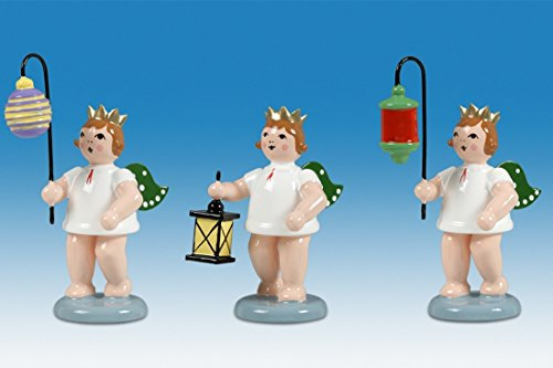 Rudolphs Schatzkiste Holzfigur Engelfiguren mit Lampion 3-teilig ohne Krone Höhe 6cm NEU Holzengel Instrument Seiffen Erzgebirge Figur Dekoration Holzfiguren Weihnachten Fensterschmuck Spielzeug Deko
