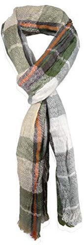 TigerTie Schal in grün oliv orange braun beige kariert mit kleinen Fransen - Gr. 180 x 50 cm