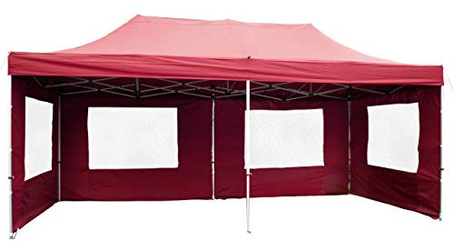 Nexos PROFI Faltpavillon Partyzelt Pavillon 3x6 m mit Seitenteilen - hochwertige Ausführung - wasserdichtes Dach mit PVC-coating - 270 g/m² incl. Tragetasche und Zubehör – Farbe: burgund