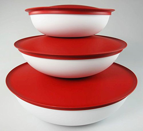 TUPPERWARE Allegra 3,5 L rot weiß + 1,5 L + 740ml Schüsseln Schale Servierschale