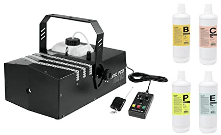 EUROLITE Set Dynamic Fog 1200 + Fluide | DMX-Nebelmaschine mit 1200 Watt inklusive 4 verschiedener Nebelfluids