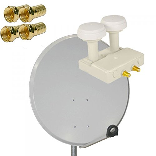PremiumX Satelliten-Komplettanlage 80cm Satellitenschüssel Twin Monoblock Astra Hotbird SAT LNB 4X F-Stecker für 2 Teilnehmer