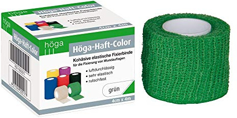 Höga-Haft-Color grün 4 cm x 4 m gedehnt, kohäsive (selbsthaftende) elastische Fixierbinde, 2er Pack (2 x 1 Stück)