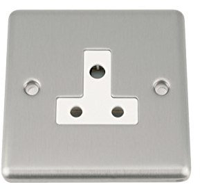 A5 Round Pin Plug Socket 5 Amp - Satin Matt Chrome Classic - White Insert