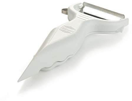 Éplucheur de Légumes Börner (6 en 1) • Éplucheur à Garniture + Râpe • Éplucheur Multifonction pour Fruits et Légumes • Éplucheur Universel • Éplucheur de Pommes de Terre (Blanc)