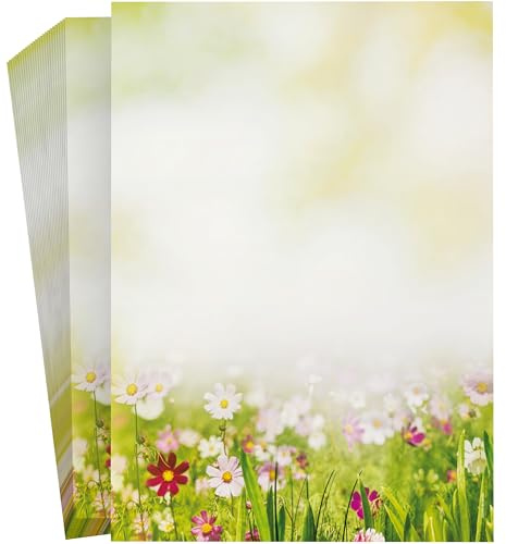 Briefpapier | Sommerwiese | 20 Blatt Blumen Motivpapier DIN A4