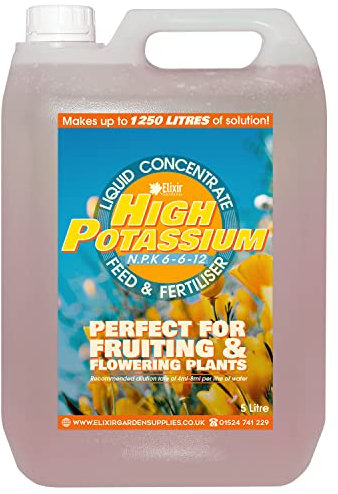 Elixir Gardens High Potassium Liquid Fertiliser/Plant & Lawn Food | N.P.K 6-6-12 | Various Sizes 500ml-5L | 1L Makes up to 1250L of liquid feed | 5 Litre Bottle