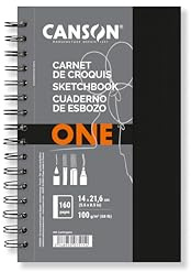 Canson One Art Book, Cuaderno de esbozo, Grando ligero, 100g, Cuaderno espiralado, 14x21,6cm, Blanco, 160 hojas