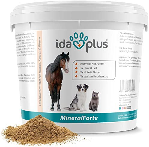 Ida Plus Mineral-Forte – wichtige Mineralien & Vitamine für Abwehrkräfte, Haut, Fell, Knochen, Hufe & Krallen - mit Bierhefe, Biotin, Zink, Kieselgur, Kieselsäure - Für Pferd, Hund & Katze - 2kg