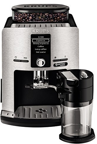 Krups Lattespress QF Die Cast EA82FD - Cafetera Super Automáticas de 15 Bares de Presión, Molinillo Cónico y Metálico, Sistema de Prensado Ultraplano, con 3 Niveles de Temperatura y Sistema Autoclean