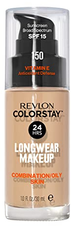 Revlon Liquid Foundation, ColorStay Face Makeup for Combination & Oily Skin, SPF 15, Medium-Full Coverage with Matte Finish, 150 Buff, 1 Fl Oz