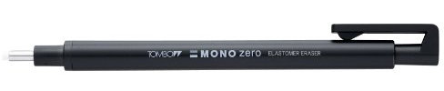 Tombow Mono zero Präzisionsradierer-Set, runde Spitze, mit 2 zusätzlichen Minen zum Nachfüllen, Schwarz