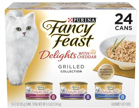 Purina Fancy Feast Delights with Cheddar Grilled Chicken, Turkey or Whitefish and Cheddar Cheese Feast in Gravy Wet Cat Food Variety Pack - (Pack of 24) 3 oz. Cans