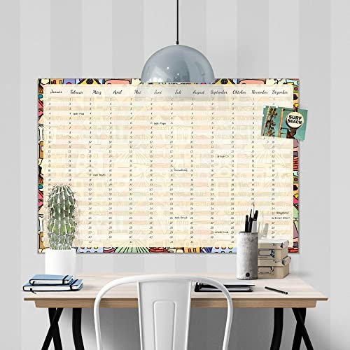 banjado® Wandkalender abwischbar aus Glas 60x40 cm/Jahresplaner abwischbar mit Motiv Verrückte Welt/langlebiger Jahreskalender, Urlaubsplaner & Familienplaner abwischbar