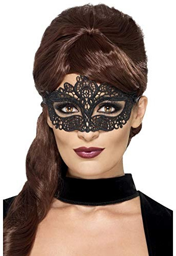 Smiffys Filigrane Augenmaske aus bestickter Spitze, Schwarz