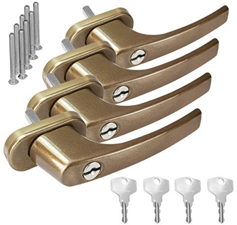 4 x Alu Fenstergriff in Gold F4 abschließbar - Stiftlänge 35mm