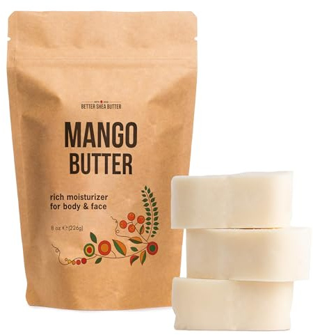 Raw Mango Butter - 100% Natural Skin and Hair Moisturizer - Use with Shea in DIY Whipped Body Butter, Mango Body Lotion, Lip Gloss and Soap Making, 8 oz Block