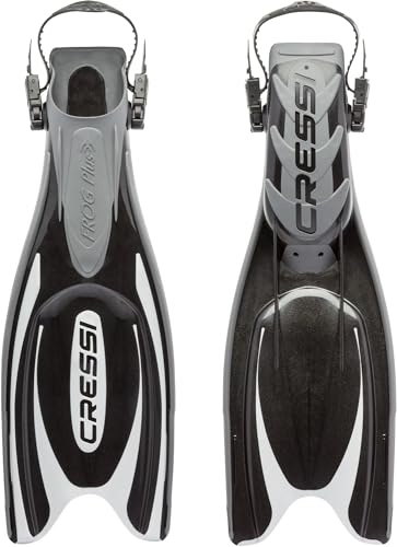 Cressi Frog Plus - Aletas, Color Negro/Plateado, Talla S-M
