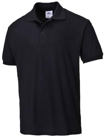 Portwest B210 Naples Polo Shirt Short Sleeve Pique Knit Polycotton Uniform Workwear Breathable Rib Collar UV Protection Twin Stitch Durable Wear, Black, XL