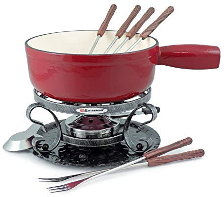 Swissmar KF-66517 Lugano - Set per fonduta, 9 pezzi, in ghisa/acciaio inossidabile, rosso ciliegia, 2 l, multiuso, per formaggio e cioccolato, in confezione regalo