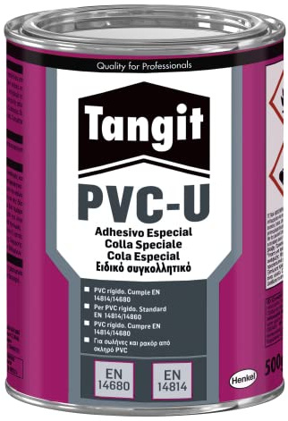 Tangit PVC-U, Kleber für Rohrverbindungen und Fittinge aus hartem PVC, ideal für Montage unter Druck, Dachrinnen, Kabelleitungen, ABS, 500 g Dose