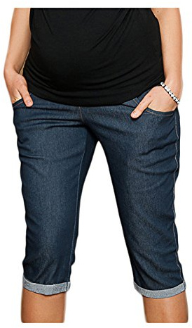 Mija - Capri Denim Pantacourt en Jeans de maternité Pantalons Courts 9046 (EU 38, Foncé Bleu)