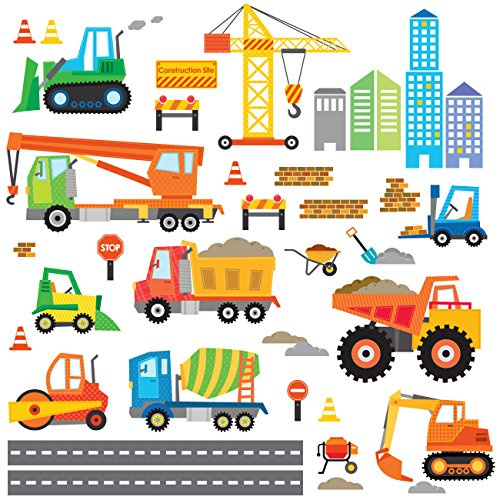 Decowall DW-1612 Bau Baustelle Transporte Autos Fahrzeuge Wandtattoo Wandsticker Wandaufkleber Wanddeko für Wohnzimmer Schlafzimmer Kinderzimmer