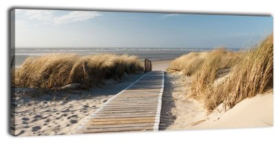 wandmotiv24 Leinwandbild Panorama Nr. 337 Nordseestrand 100x40cm, Keilrahmenbild, Bild auf Leinwand, Düne Himmel Sand