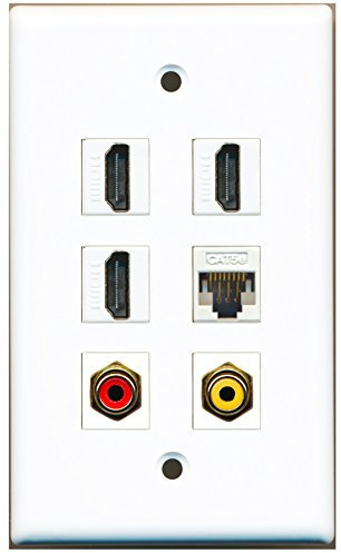 RiteAV – 3 HDMI 1 puerto RCA rojo 1 Puerto RCA amarillo 1 Puerto Cat5e Ethernet blanco placa de pared
