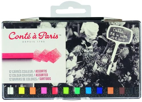 Conté a Paris 50244, 12 farbige Carré Kreiden, Pastellkreiden in Vierkantform, 12 Farben