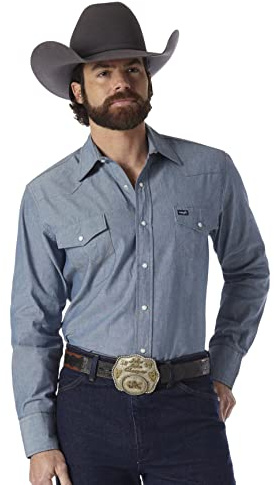 Wrangler Camisa de trabajo Western de manga larga con cierre a presión para hombre - azul - X-Large Tall