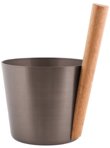 Rento Design Saunakübel aus Aluminium - Teerbraun - 5 Liter mit Griff aus Bambus