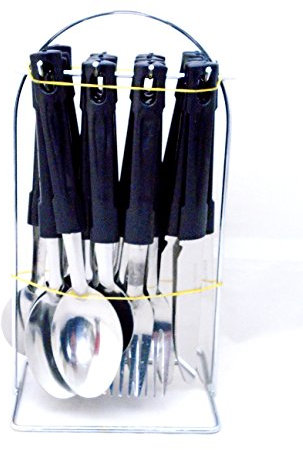 Servizio di 24 posate in acciaio INOX di alta qualità con vassoio e supporto, colore: nero