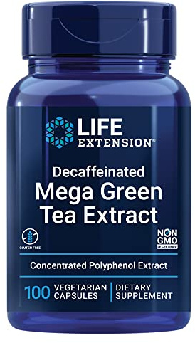 Life Extension Decaffeinated Mega Green Tea Extract – Polyphenol-Rich, Cell Health, Heart Health, Brain Health, Antioxidant Protection – Non-GMO, Gluten-Free, Vegetarian – 100 Capsules