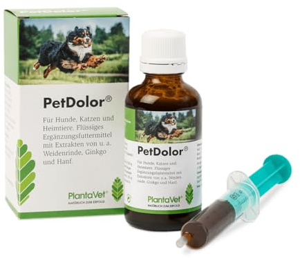 PetDolor | Flüssigkeit für Hunde, Katzen & Heimtiere | 50 ml | Mit Ginkgo | PlantaVet | Ergänzungsfuttermittel | Zur ernährungsphysiologischen Unterstützung normaler Gelenk- und Kreislauffunktionen