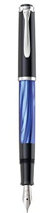 Pelikan Füllhalter Classic 205, Blau-Marmoriert, Feder F (fein), hochwertiger Kolbenfüller im Geschenk-Etui, 801966