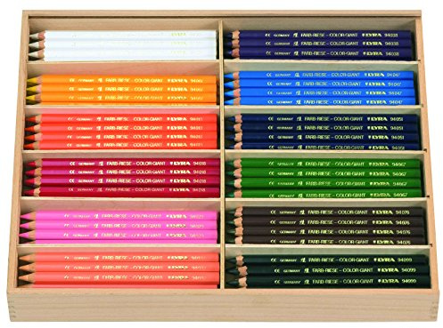 LYRA Farb-Riese®, lackierte Farbstifte, Holzschachtel mit Schiebedeckel 144 Stifte | Holzbuntstifte, sechskant, Mine 6,3mm, Holzdisplay, Schiebedeckel