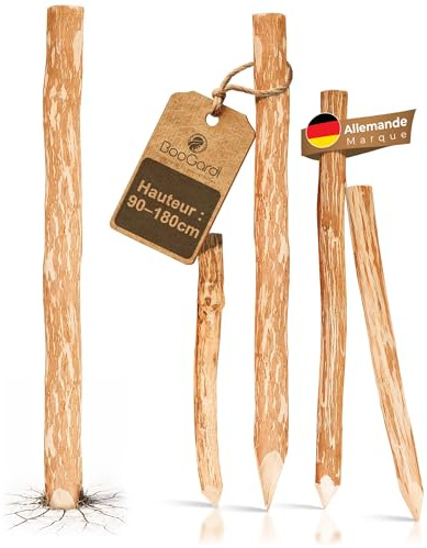 BOOGARDI 1x Poteau en bois de noisetier pour clôture ganivelle, rond, 90 cm - piquet bois pour jardin, enclos, barrière rustique, protection gibier