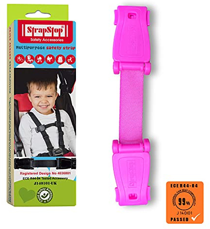 Original Strap Stop Anti Escape Car Seat Strap, 1 x Car Seat Safety Clip | UK Made, Crash Tested, ECE R44-04 & R129 Passed Buckle up Houdini Strap, Multi-Use & Impossible to Unlock, 4 Colors (Pink)