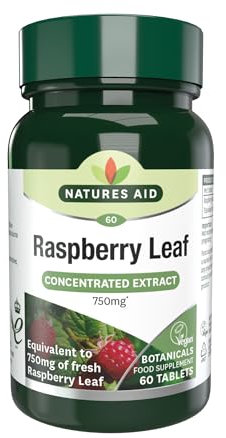 Natures Aid Comprimés de Feuille de Framboise - Végétalien Haute Puissance Équivalent à 750 mg de Feuille de Framboise Séchée - Supplément en Comprimés Capsules pour 60 Jours