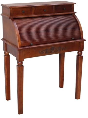 International Caravan Furniture Piece Carved Wood Roll Top Desk
