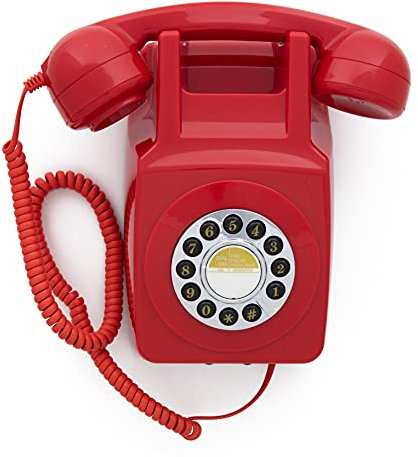 GPO 746WALL Retro Festznetztelefon mit Drucktasten zur Wandmontage mit authentischer Klingelton, Rot