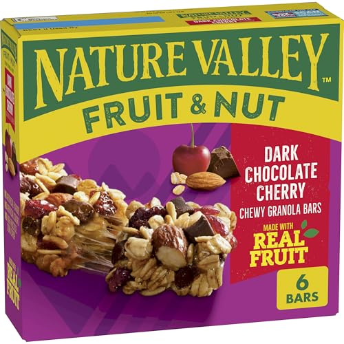 Nature Valley Dark Chocolate Cherry Fruit & Nut Granola Bars, 6 ct | Dried Cherries, Cranberries, Dark Chocolate Chunks & Almonds, No Artificial Flavors, Colors, or High Fructose Corn Syrup