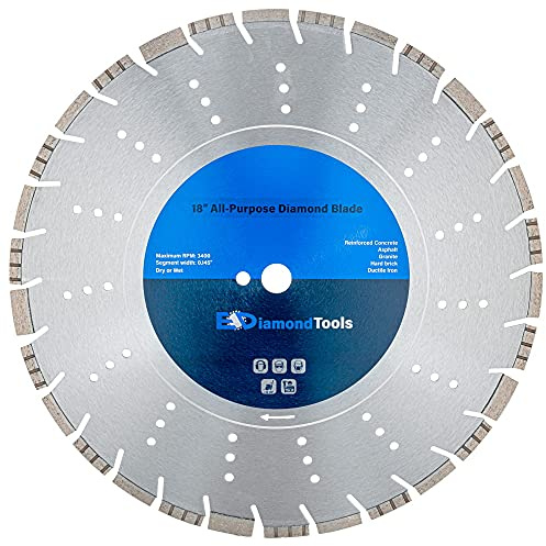 18 All Purpose Diamond Saw Blades for Hard/Reinforced Concrete, Asphalt, Granite, Terrazzo, Ductile Iron Piping, 6-5/8 Cutting Depth, 1 Arbor
