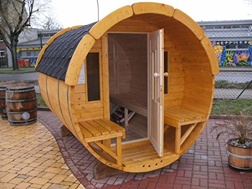 JUNIT GFF19251 Ø 1,9 m, L 2,5 m, Gartenfass, Fichte mit und ohne Terrasse für 4 Personen