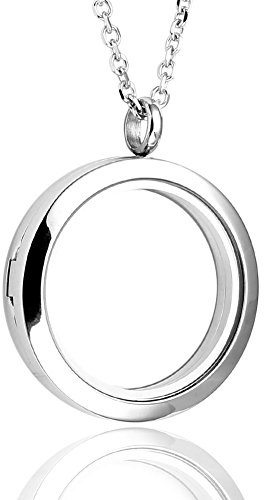 Jovivi 30 mm levande flytande berlock minne medaljong halsband - 316 kirurgiskt rostfritt stål, säker magnetisk stängning e rostfritt stål, colore: Polished Round Locket, cod. AJ10109870