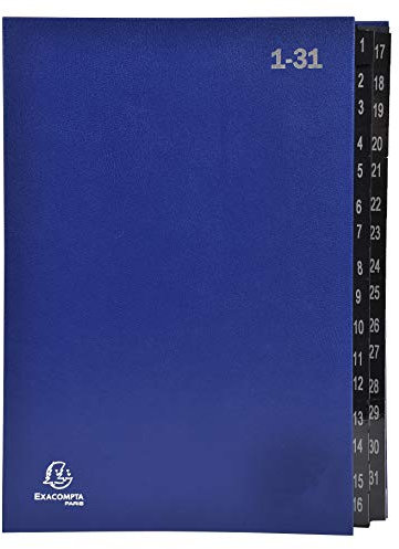 Exacompta 57042E Recycling Pultordner Ordonator aus extra starkem Karton 32 Fächer 1-31 für DIN A4 Sichtlöcher plastikverstärkte Taben Ordnungsmappe Fächermappe Registermappe blau