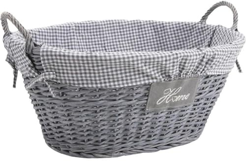 AUBRY GASPARD - Corbeille à Linge Osier Coton - Teintée Grise - Doublure Amovible 100% Coton Vichy - 58 x 44 x 32 cm - Naturel Artisanal - Idéale Chambre Salle de Bain